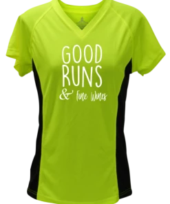 RUseeN Reflective Apparel Women's Reflective Short Sleeve Shirt - Good Runs & Fine Wines Women's Short Sleeve