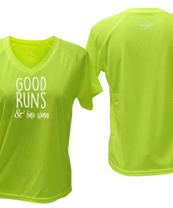RUseeN Reflective Apparel Women's Reflective Short Sleeve Shirt - Good Runs & Fine Wines Women's Short Sleeve
