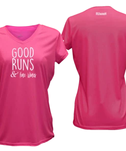 RUseeN Reflective Apparel Women's Reflective Short Sleeve Shirt - Good Runs & Fine Wines Women's Short Sleeve