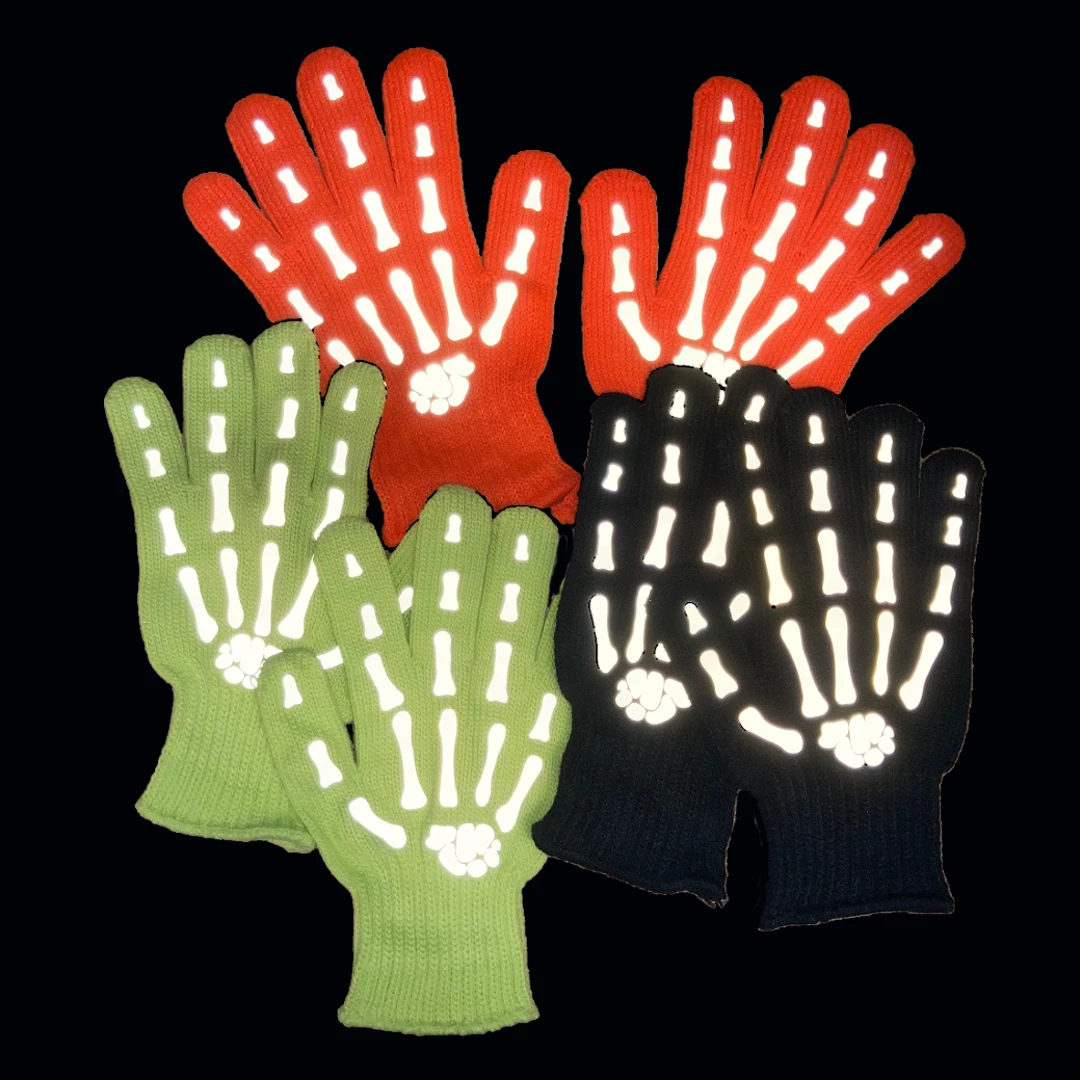 RUSEEN Reflective Apparel Accessories Reflective Knit Gloves - Bony Fingers