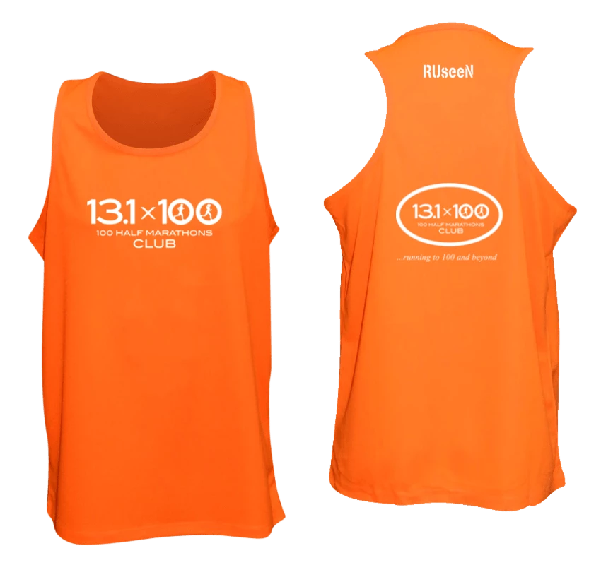 RUseeN Reflective Apparel Men's Reflective Tank Top - 100 Half Marathons Club Clubs