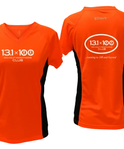 RUseeN Reflective Apparel Clubs Women's Reflective Short Sleeve Shirt - 100 Half Marathons Club