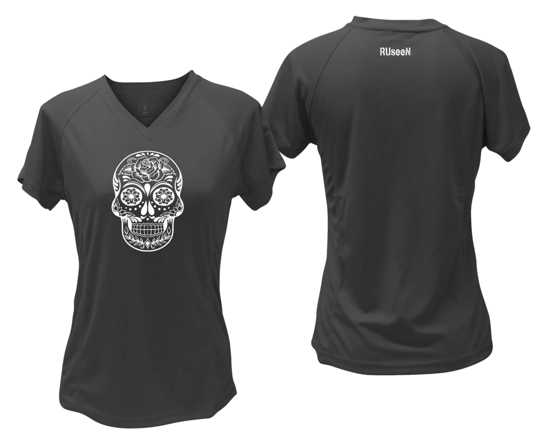RUseeN Reflective Apparel Women's Reflective Short Sleeve Shirt - Calavera Women's Short Sleeve