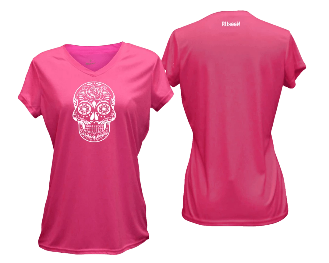 RUseeN Reflective Apparel Women's Reflective Short Sleeve Shirt - Calavera Women's Short Sleeve