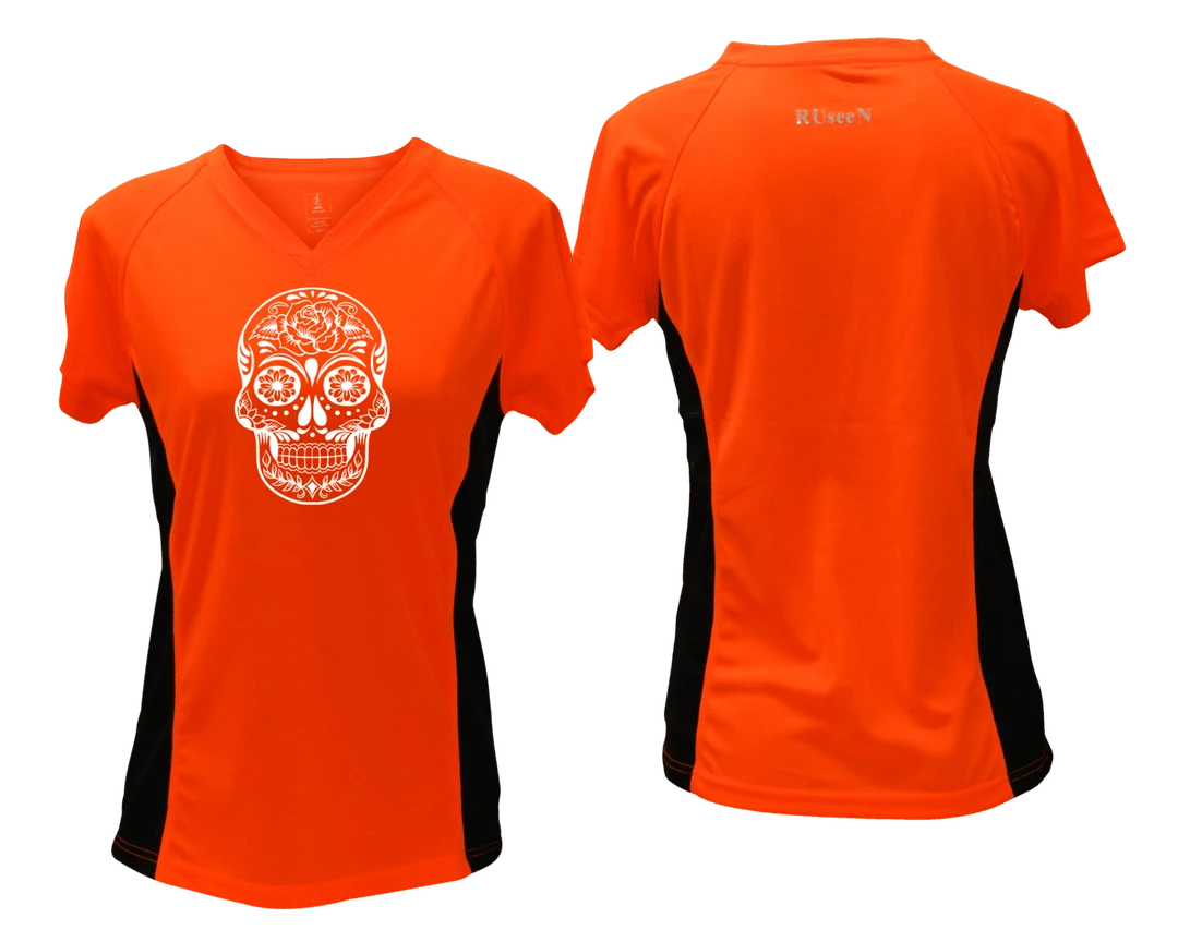 RUseeN Reflective Apparel Women's Reflective Short Sleeve Shirt - Calavera Women's Short Sleeve