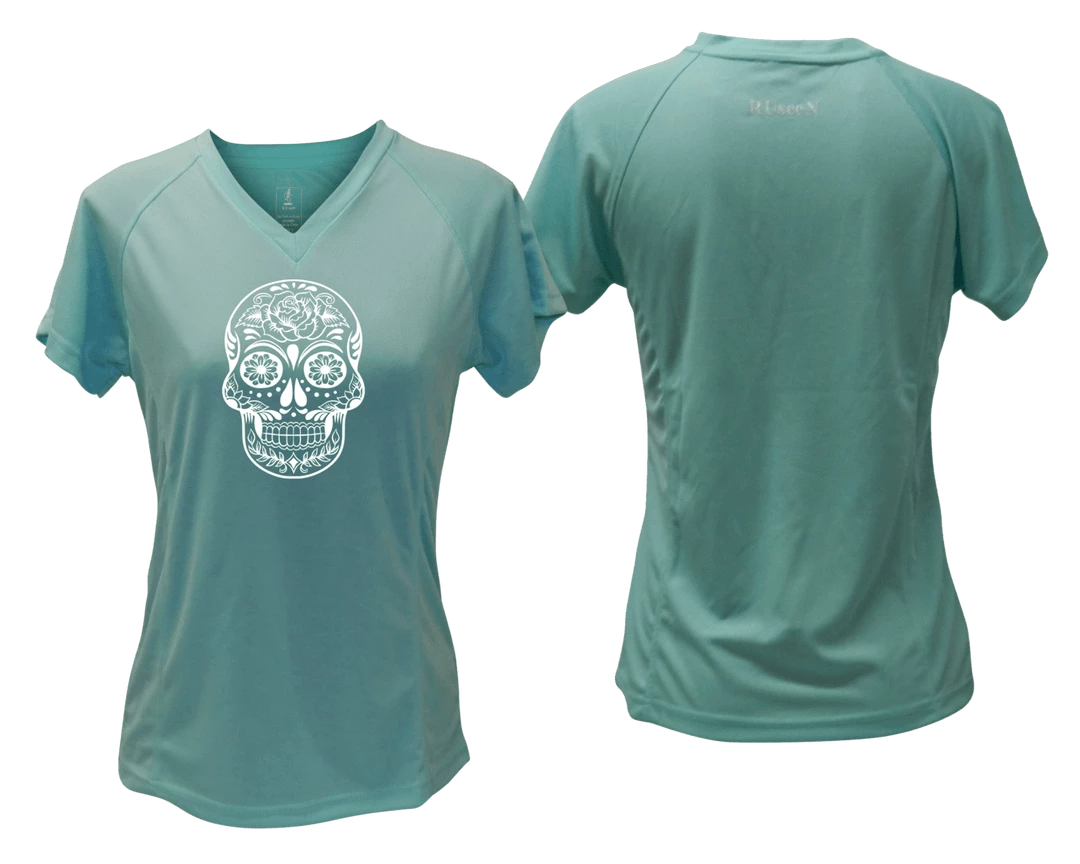 RUseeN Reflective Apparel Women's Reflective Short Sleeve Shirt - Calavera Women's Short Sleeve