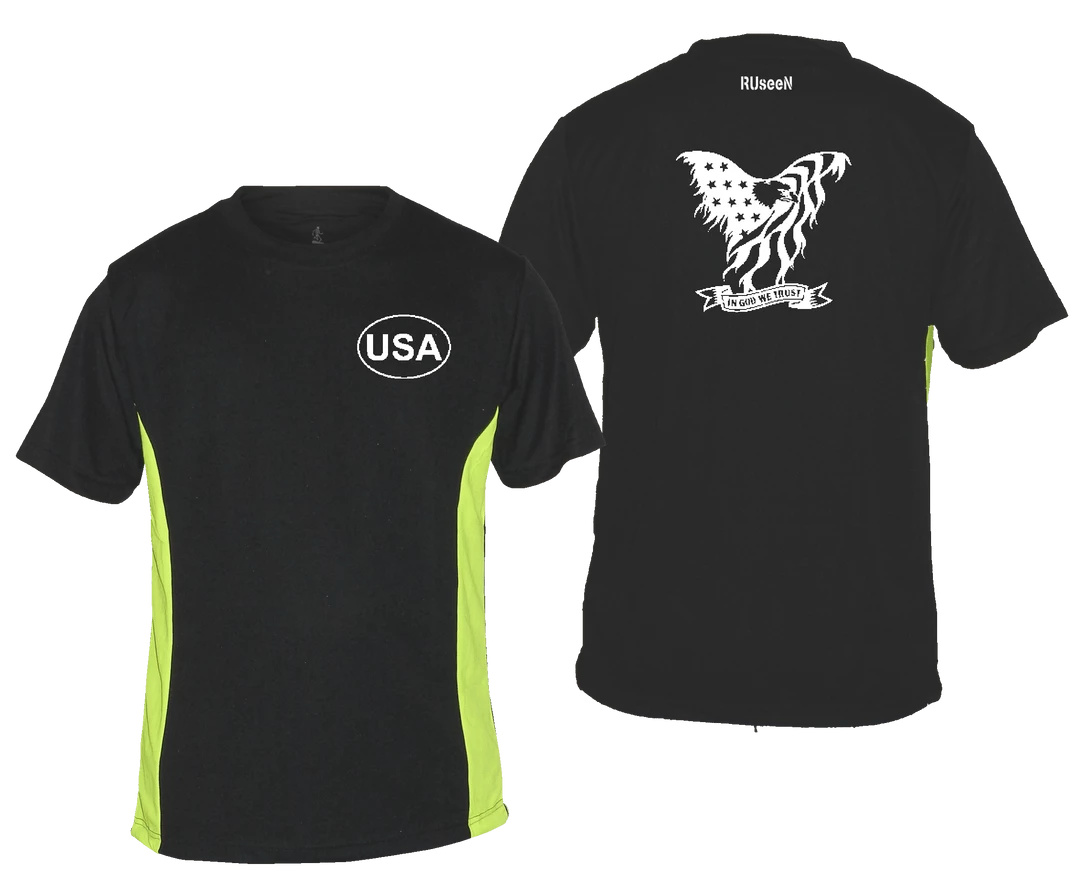 RUseeN Reflective Apparel Men's Reflective Short Sleeve Shirt - In God We Trust Men's Short Sleeve