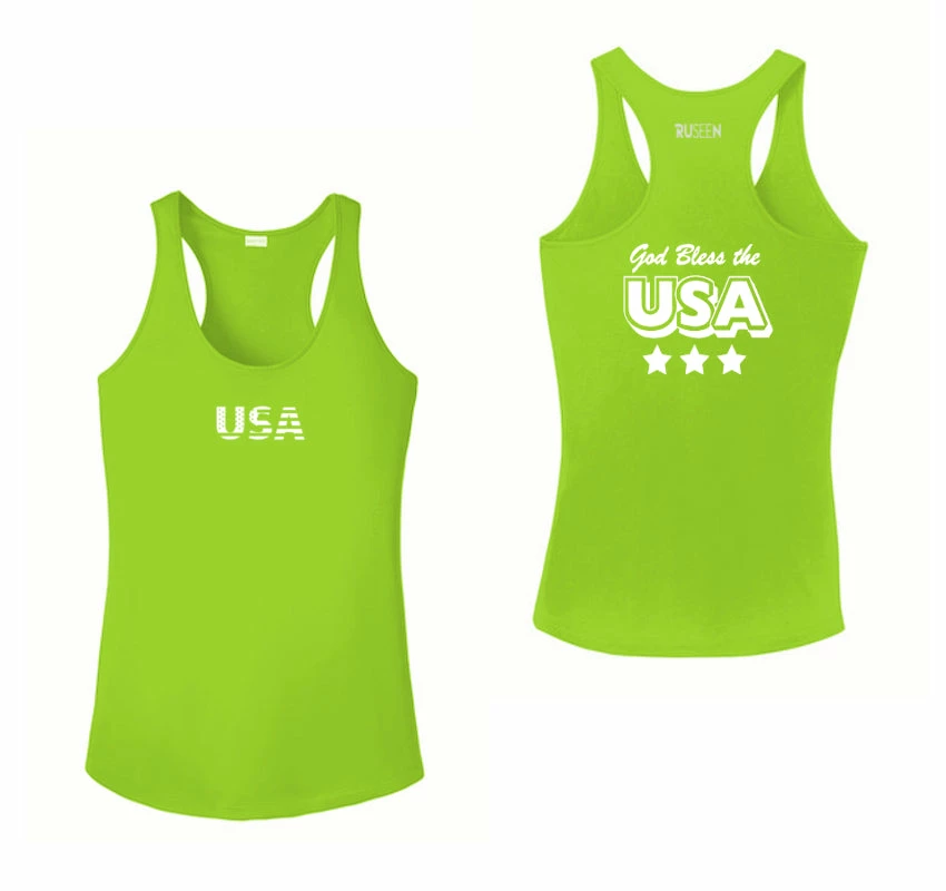 RUseeN Reflective Apparel Women's Reflective Tank Top - God Bless The USA Women's Tank Tops