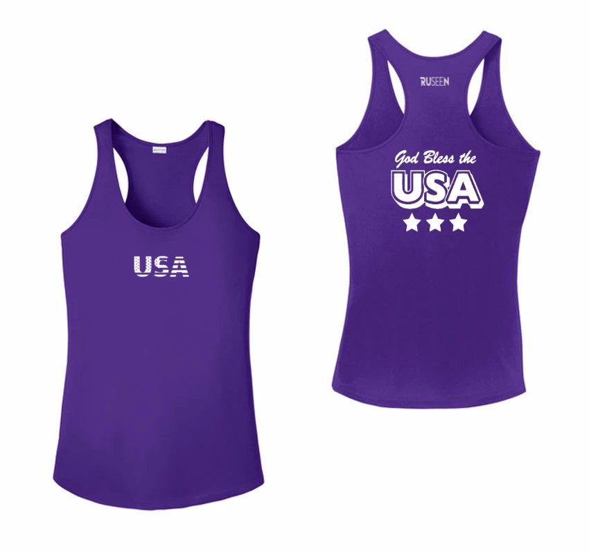 RUseeN Reflective Apparel Women's Reflective Tank Top - God Bless The USA Women's Tank Tops
