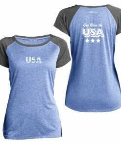 RUseeN Reflective Apparel Women's Reflective Short Sleeve Shirt - God Bless The USA