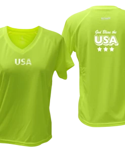 RUseeN Reflective Apparel Women's Reflective Short Sleeve Shirt - God Bless The USA