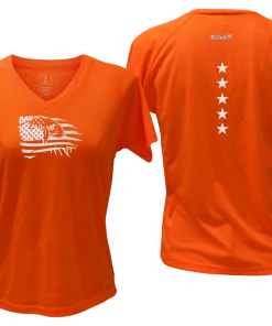 RUseeN Reflective Apparel Women's Reflective Short Sleeve Shirt - Eagle Flag Women's Short Sleeve