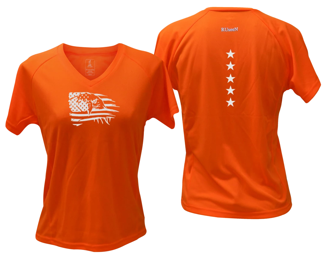 RUseeN Reflective Apparel Women's Reflective Short Sleeve Shirt - Eagle Flag Women's Short Sleeve