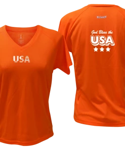 RUseeN Reflective Apparel Women's Reflective Short Sleeve Shirt - God Bless The USA