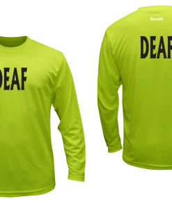 RUSEEN Reflective Apparel LLC Unisex DEAF Long Sleeve Shirt - Reflective Or Black Text Deaf / Hearing Impaired Collection