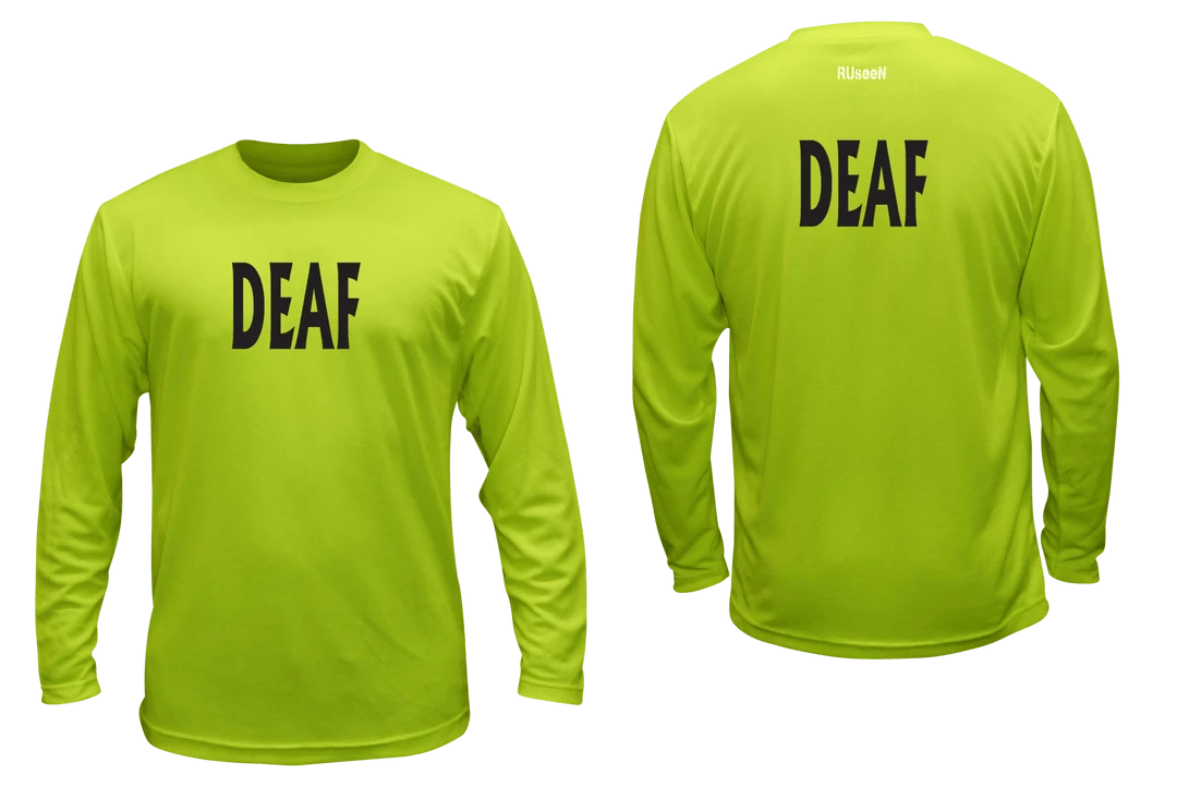 RUSEEN Reflective Apparel LLC Unisex DEAF Long Sleeve Shirt - Reflective Or Black Text Deaf / Hearing Impaired Collection