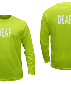 RUSEEN Reflective Apparel LLC Unisex DEAF Long Sleeve Shirt - Reflective Or Black Text Deaf / Hearing Impaired Collection