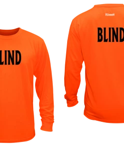 RUSEEN Reflective Apparel LLC Unisex BLIND Long Sleeve Shirt - Reflective Or Black Text Blind / Visually Impaired Collection