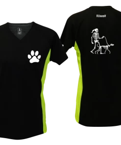 RUseeN Reflective Apparel Women's Reflective Short Sleeve Shirt - Skeleton Walking Skeleton Dog