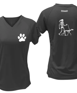 RUseeN Reflective Apparel Women's Reflective Short Sleeve Shirt - Skeleton Walking Skeleton Dog