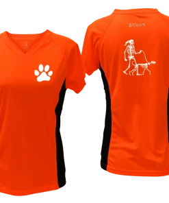 RUseeN Reflective Apparel Women's Reflective Short Sleeve Shirt - Skeleton Walking Skeleton Dog