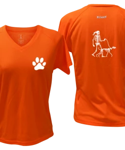 RUseeN Reflective Apparel Women's Reflective Short Sleeve Shirt - Skeleton Walking Skeleton Dog