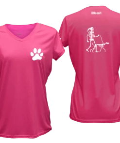 RUseeN Reflective Apparel Women's Reflective Short Sleeve Shirt - Skeleton Walking Skeleton Dog