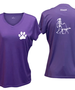 RUseeN Reflective Apparel Women's Reflective Short Sleeve Shirt - Skeleton Walking Skeleton Dog