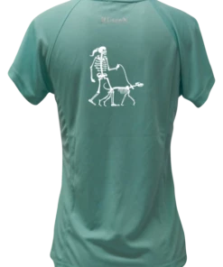 RUseeN Reflective Apparel Women's Reflective Short Sleeve Shirt - Skeleton Walking Skeleton Dog