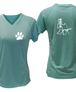 RUseeN Reflective Apparel Women's Reflective Short Sleeve Shirt - Skeleton Walking Skeleton Dog