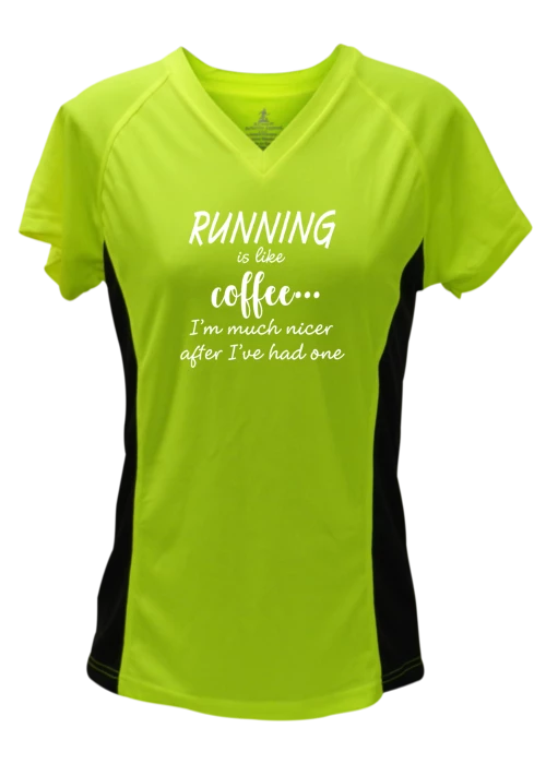 RUseeN Reflective Apparel Women's Reflective Short Sleeve Shirt - Running Is Like Coffee