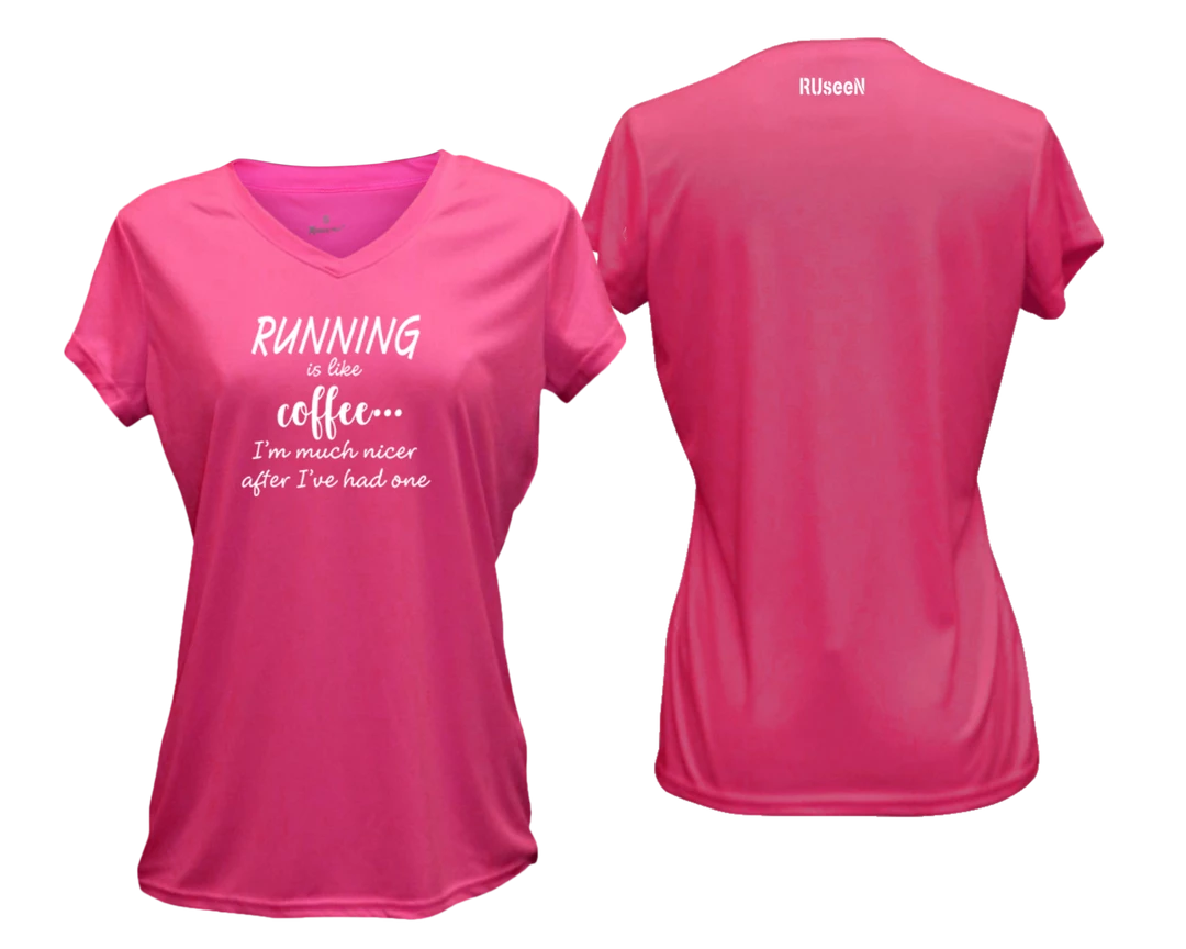RUseeN Reflective Apparel Women's Reflective Short Sleeve Shirt - Running Is Like Coffee
