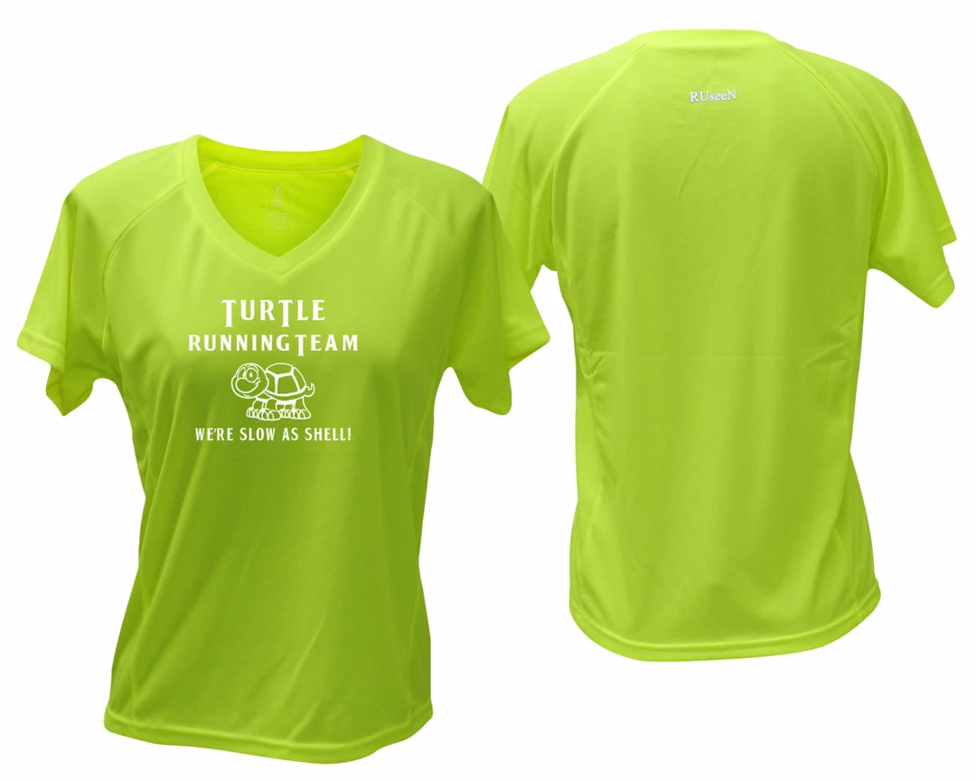 RUseeN Reflective Apparel Women's Reflective Short Sleeve Shirt - Turtle Running Team