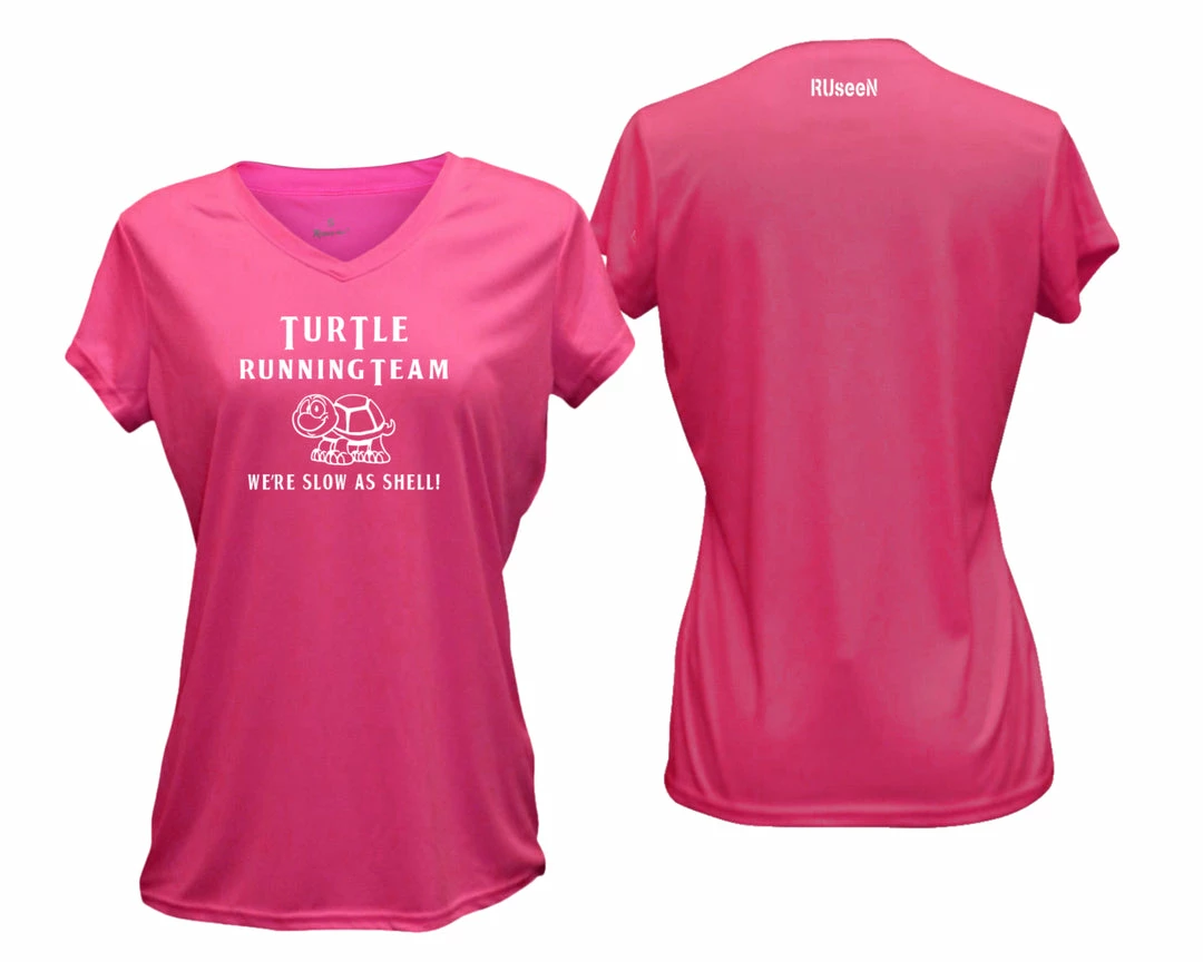 RUseeN Reflective Apparel Women's Reflective Short Sleeve Shirt - Turtle Running Team