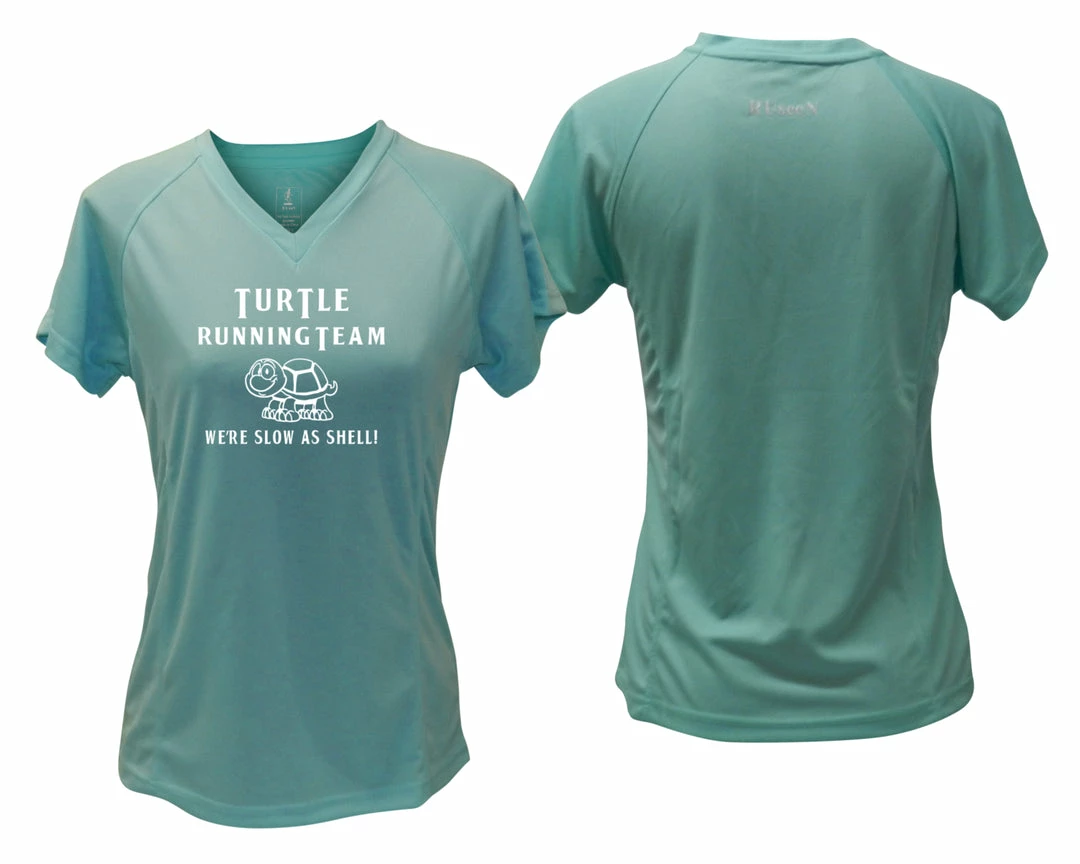RUseeN Reflective Apparel Women's Reflective Short Sleeve Shirt - Turtle Running Team