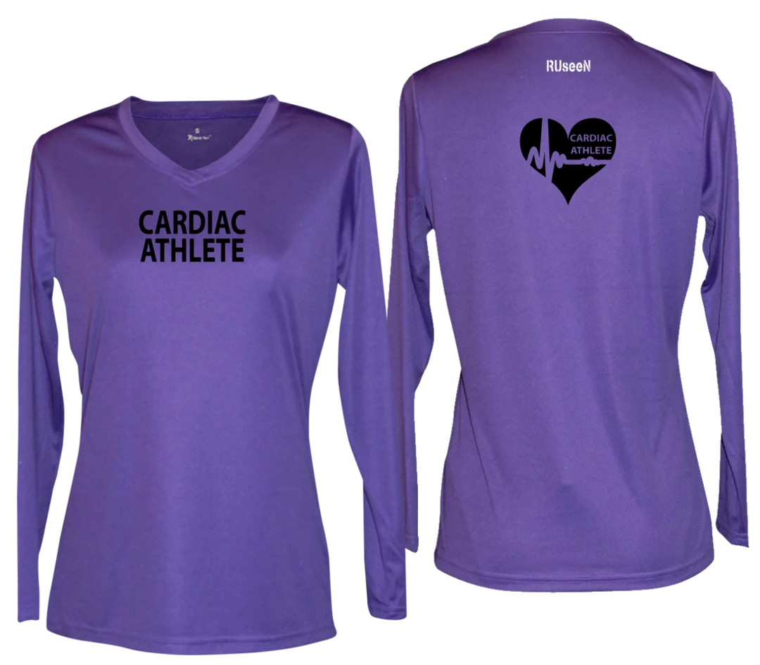 RUSEEN Reflective Apparel LLC Women's Cardiac Athlete Long Sleeve Shirt Design 2 - Reflective Or Black Text