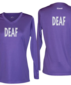 RUSEEN Reflective Apparel LLC Women's DEAF Long Sleeve Shirt - Reflective Or Black Text Deaf / Hearing Impaired Collection