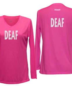 RUSEEN Reflective Apparel LLC Women's DEAF Long Sleeve Shirt - Reflective Or Black Text Deaf / Hearing Impaired Collection