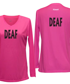 RUSEEN Reflective Apparel LLC Women's DEAF Long Sleeve Shirt - Reflective Or Black Text Deaf / Hearing Impaired Collection