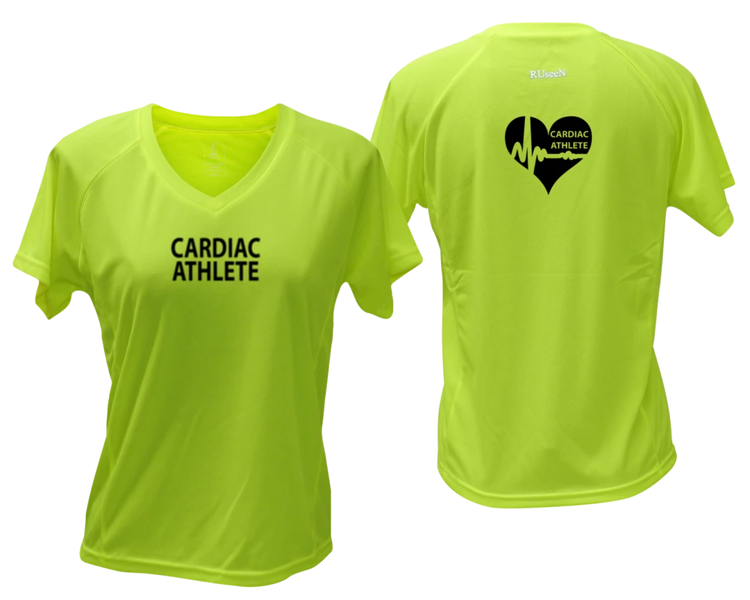 RUSEEN Reflective Apparel LLC Cardiac Athlete Collection Women's Cardiac Athlete Short Sleeve Shirt Design 2 - Reflective Or Black Text