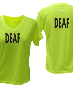 RUSEEN Reflective Apparel LLC Women's DEAF Short Sleeve Shirt - Reflective Or Black Text Deaf / Hearing Impaired Collection