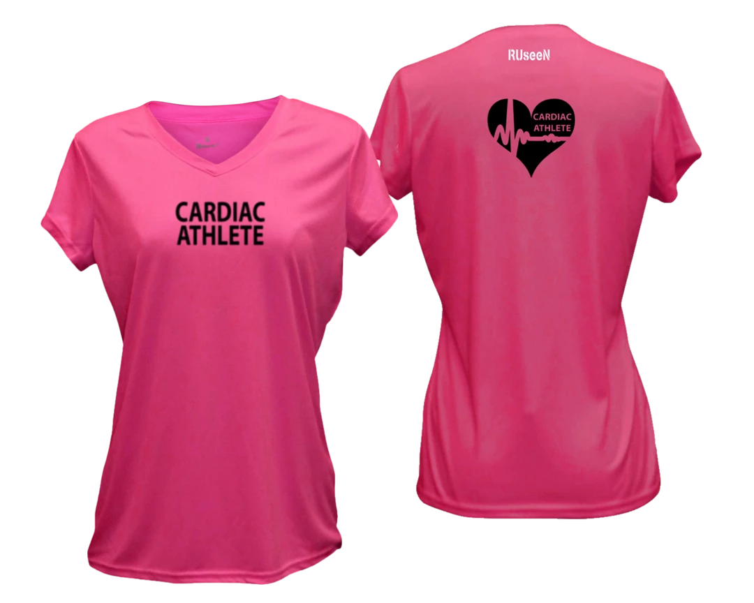 RUSEEN Reflective Apparel LLC Cardiac Athlete Collection Women's Cardiac Athlete Short Sleeve Shirt Design 2 - Reflective Or Black Text