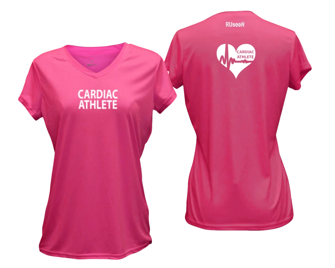 RUSEEN Reflective Apparel LLC Cardiac Athlete Collection Women's Cardiac Athlete Short Sleeve Shirt Design 2 - Reflective Or Black Text