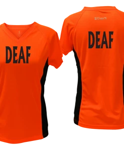 RUSEEN Reflective Apparel LLC Women's DEAF Short Sleeve Shirt - Reflective Or Black Text Deaf / Hearing Impaired Collection
