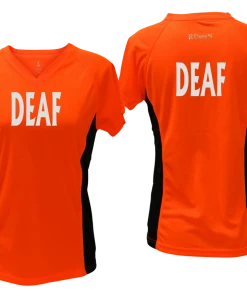 RUSEEN Reflective Apparel LLC Women's DEAF Short Sleeve Shirt - Reflective Or Black Text Deaf / Hearing Impaired Collection
