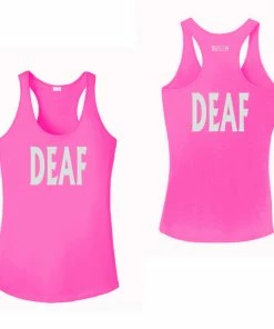 RUSEEN Reflective Apparel LLC Women's DEAF Tank Top - Reflective Or Black Text Deaf / Hearing Impaired Collection
