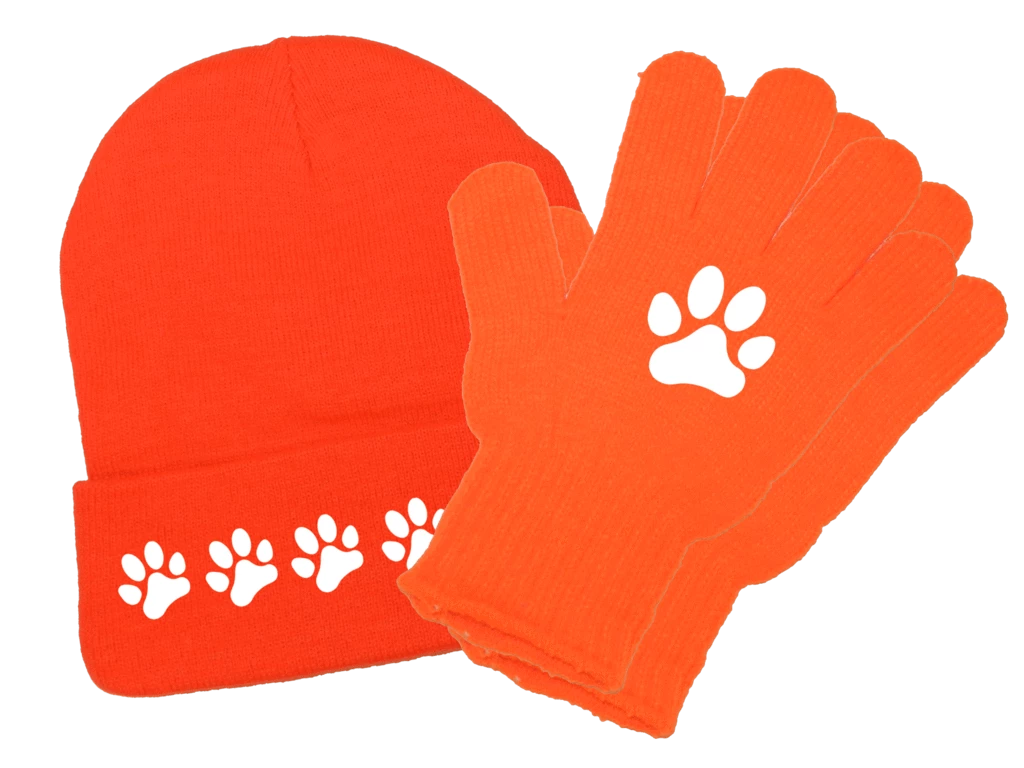 RUseeN Reflective Apparel Reflective Knit Beanie & Gloves Combo - Paw Prints Accessories