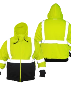 RUseeN Reflective Apparel Class 3 ANSI 2-Tone Zip Reflective Hooded Sweatshirt Sweatshirts & Jackets