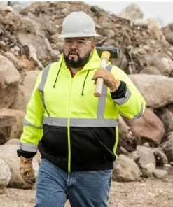 RUseeN Reflective Apparel Class 3 ANSI 2-Tone Zip Reflective Hooded Sweatshirt Sweatshirts & Jackets