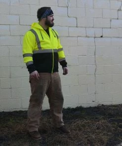 RUseeN Reflective Apparel Class 3 ANSI 2-Tone Zip Reflective Hooded Sweatshirt Sweatshirts & Jackets